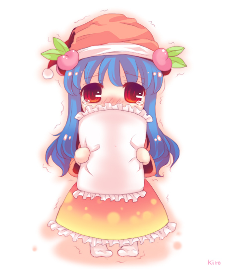 chibi, child, food, fruit, hat, hinanawi_tenshi, kirero, long_hair