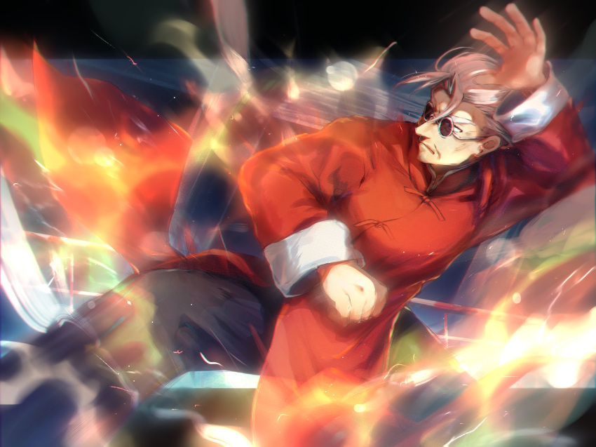 1boy, aura, black_border, border, changpao, chinese_clothes, clenched_hand, fate/grand_order