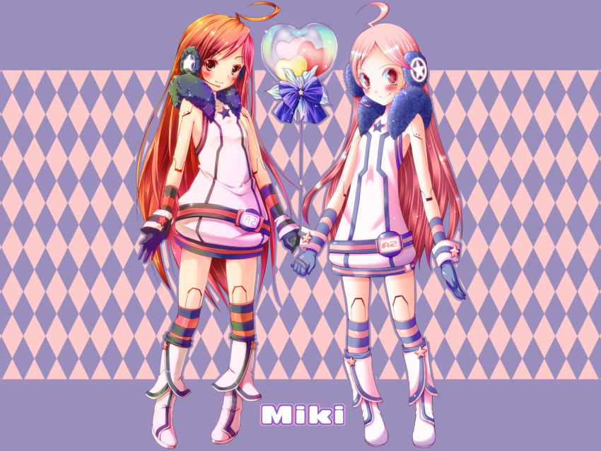 android, balloon, belt, blush, boots, dress, dual_persona, earmuffs
