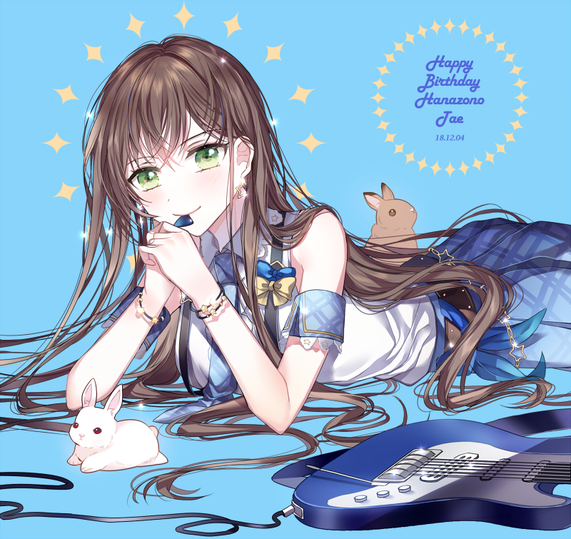 1girl, animal, bang_dream!, bangs, belt, blue_bow, blue_eyes, blue_neckwear