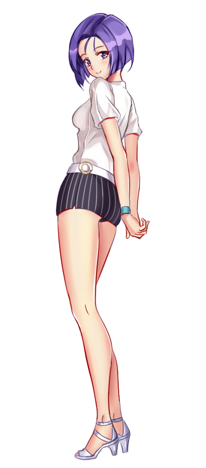 1girl, arms_behind_back, black_panties, black_skirt, full_body, hands_together, high_heels, looking_at_viewer