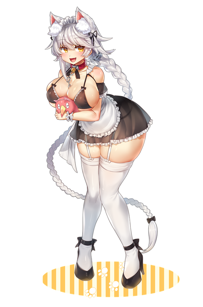 1girl, alternate_costume, animal_ear_fluff, animal_ears, bare_shoulders, black_bra, black_panties, black_skirt
