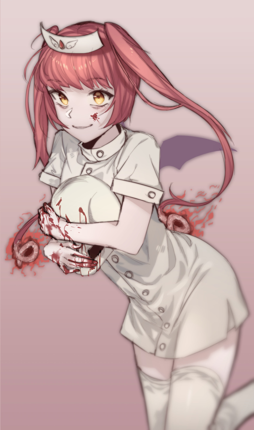 1girl, blood, bloody_clothes, bloody_hands, ebola-chan, hat, highres, long_hair