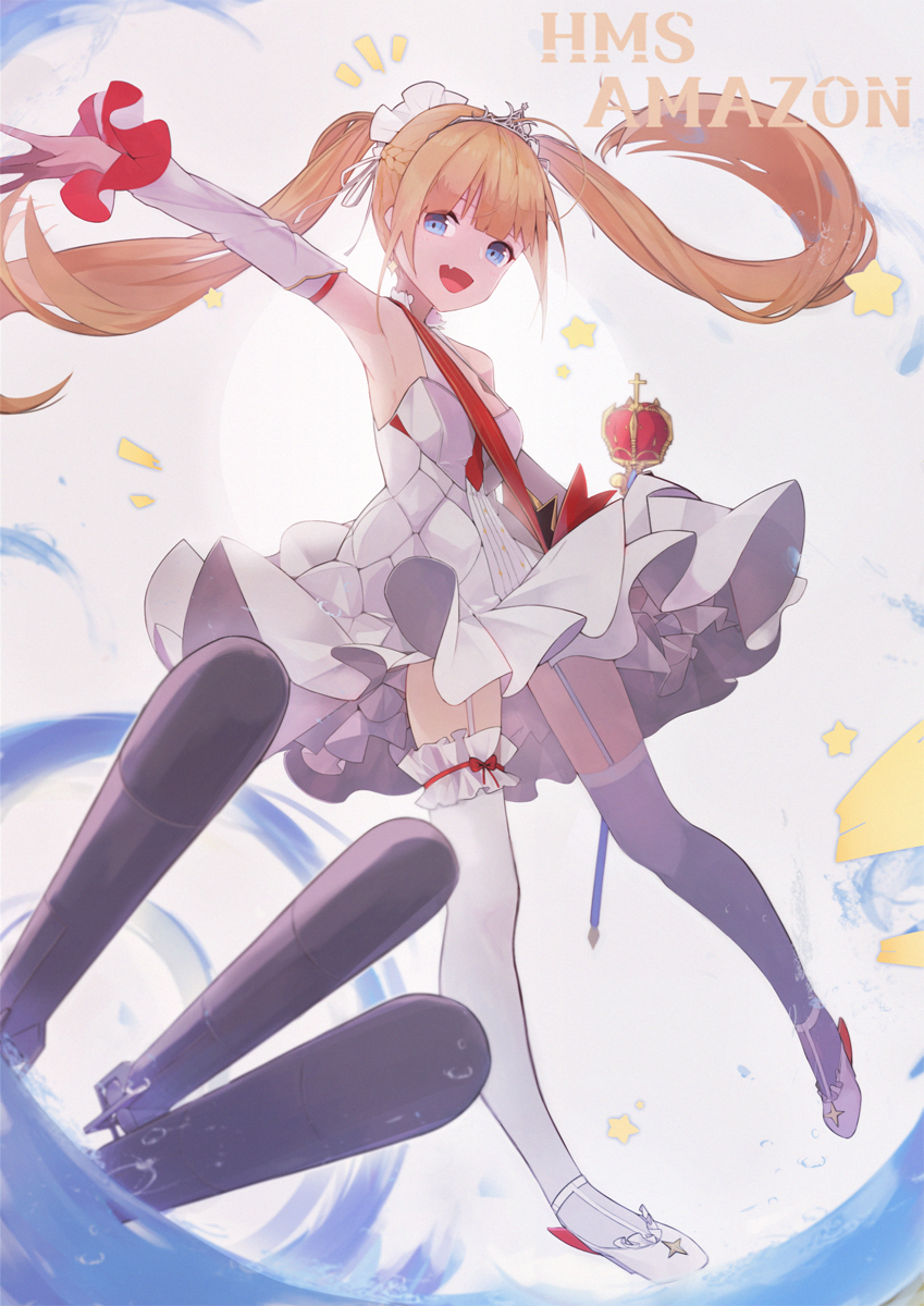 1girl, abae, alternate_costume, amazon_(azur_lane), armpits, azur_lane, blonde_hair, blue_eyes