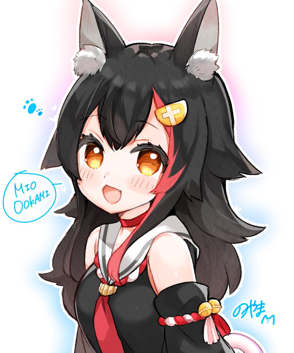 1girl, animal_ears, artist_name, bell, black_hair, blush, character_name, commentary_request