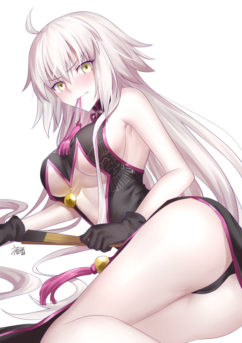1girl, absurdres, ahoge, armpits, ass, bare_legs, bare_shoulders, black_dress