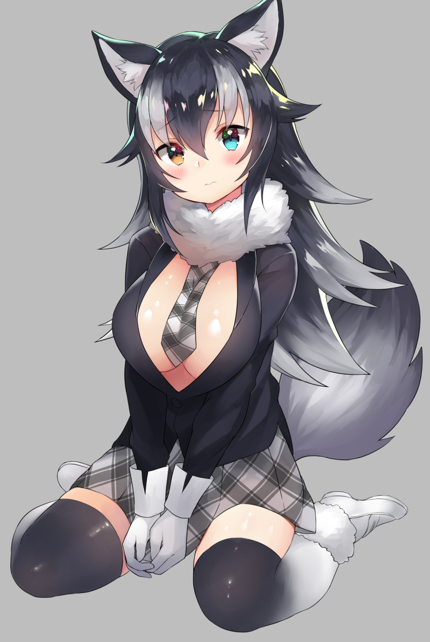 1girl, animal_ears, aqua_eyes, bangs, black_hair, black_jacket, blazer, blush