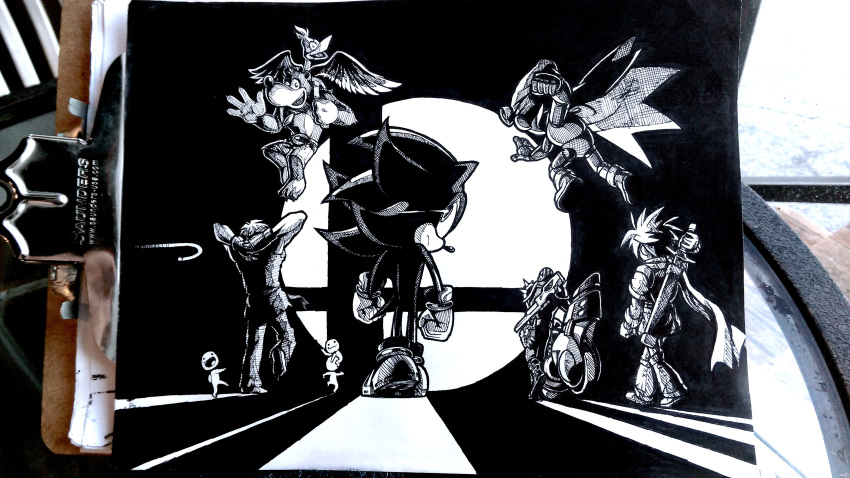 1girl, 6+boys, absurdres, arms_behind_head, banjo-kazooie, banjo_(banjo-kazooie), barefoot, bear