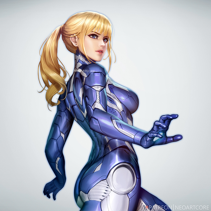 1girl, artist_name, ass, blonde_hair, blue_eyes, breasts, cowboy_shot, earrings