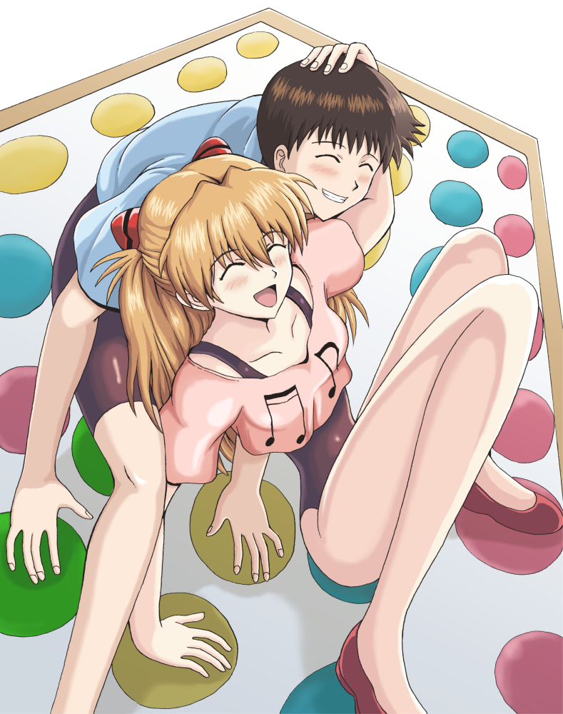 1boy, 1girl, :d, amai_yadoraki, arm_support, bike_shorts, black_leotard, black_shorts