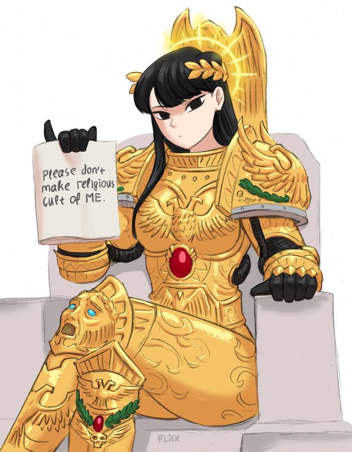 1girl, armor, black_eyes, black_hair, breasts, cosplay, emperor_of_mankind, emperor_of_mankind_(cosplay)