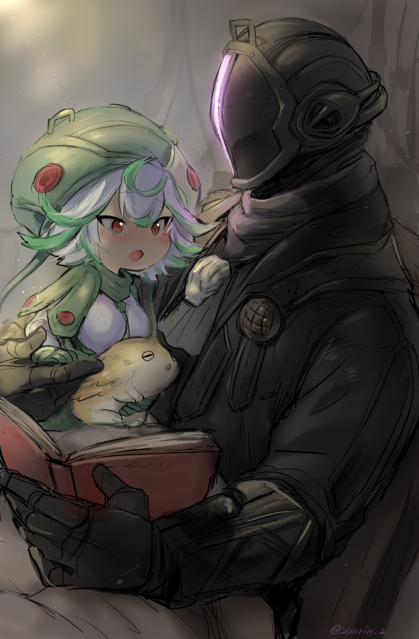 :d, ascot, black_coat, black_gloves, black_scarf, blush, bondrewd, book