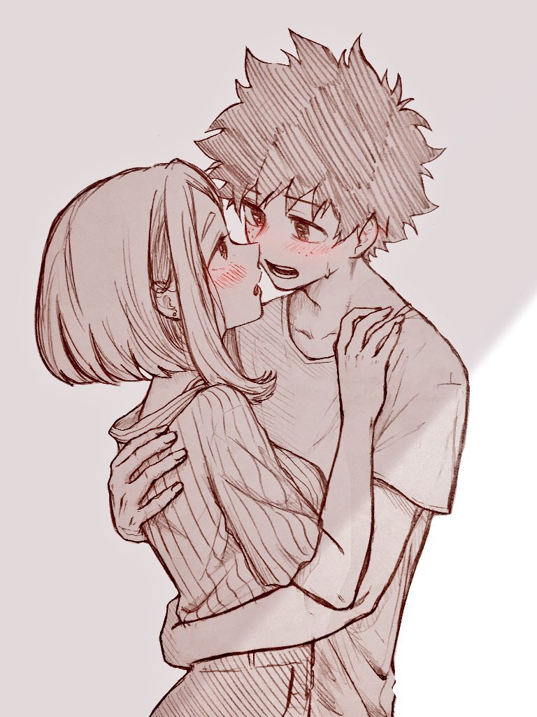 1boy, 1girl, blush, boku_no_hero_academia, collarbone, couple, freckles, hetero
