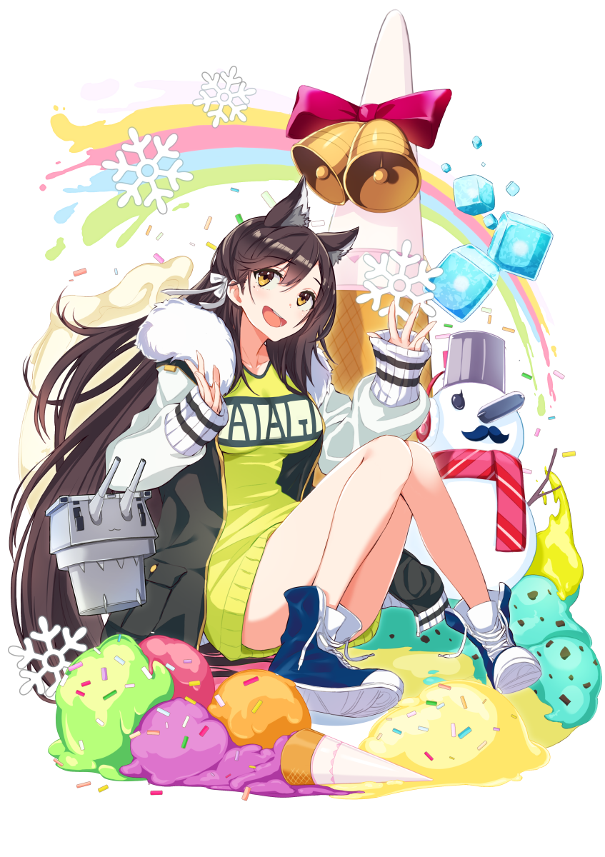1girl, animal_ears, atago_(azur_lane), azur_lane, bangs, black_hair, blue_footwear, blush