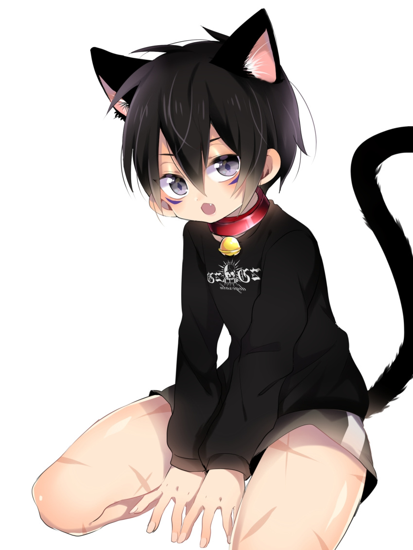 1boy, animal_ears, bell, bell_collar, black_hair, cat_ears, cat_tail, collar