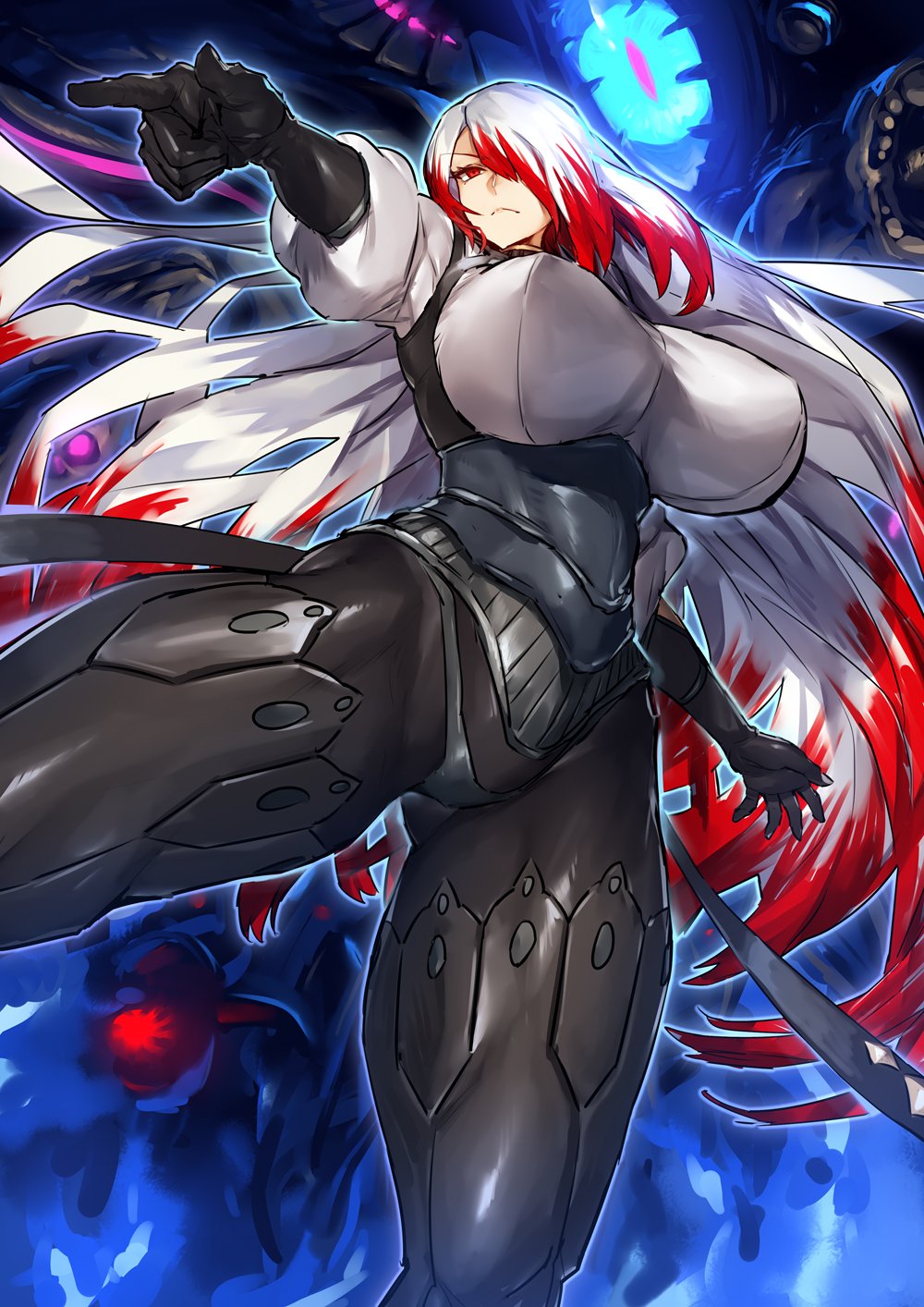 1girl, asmodeus_(megido72), breasts, closed_mouth, hair_over_one_eye, highres, large_breasts, long_hair