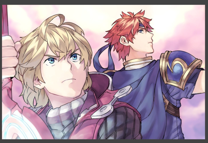 2boys, armor, blonde_hair, blue_eyes, cape, fire_emblem, fire_emblem:_fuuin_no_tsurugi, gloves