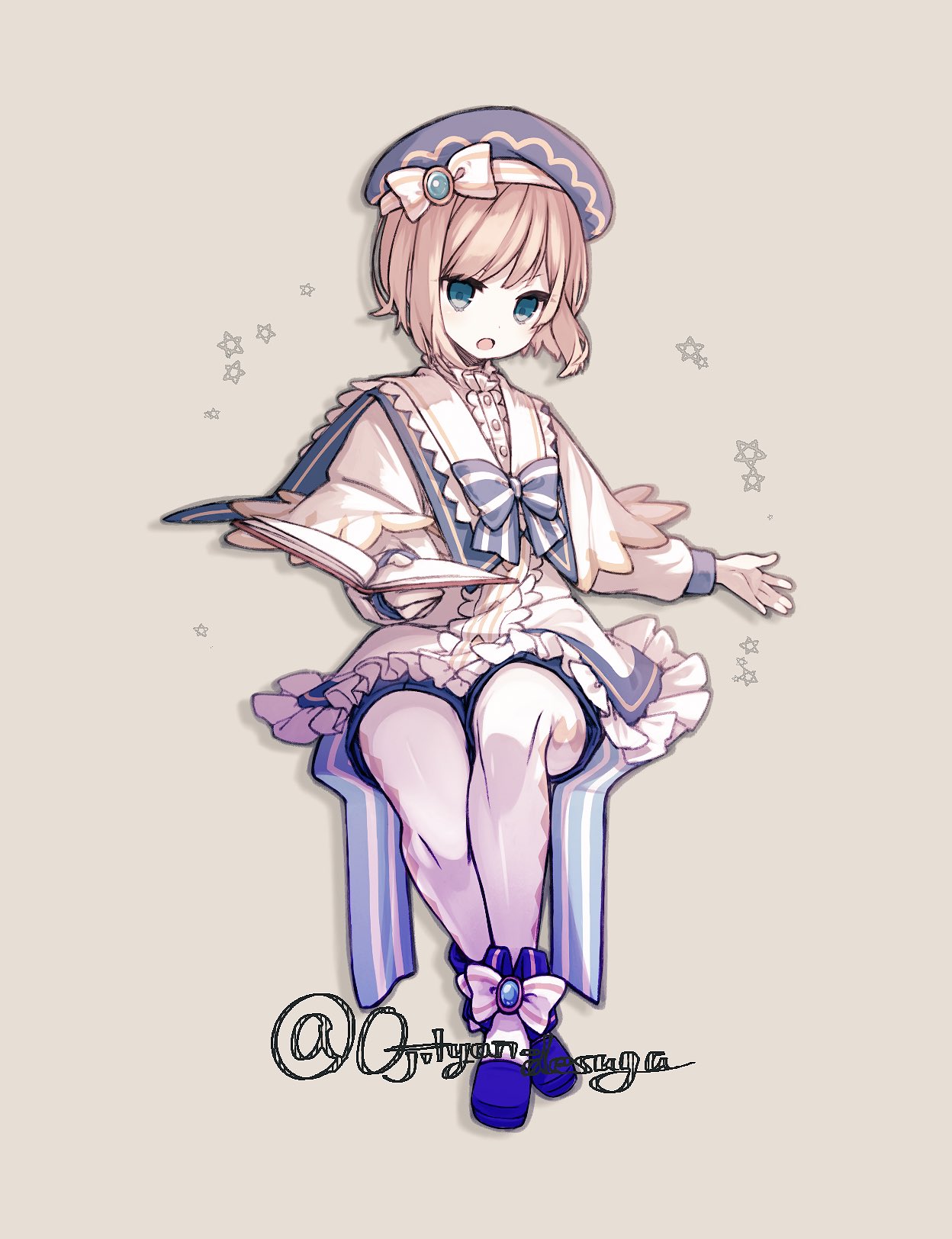 1boy, blonde_hair, blue_eyes, book, dragalia_lost, elias_(dragalia_lost), hat, highres