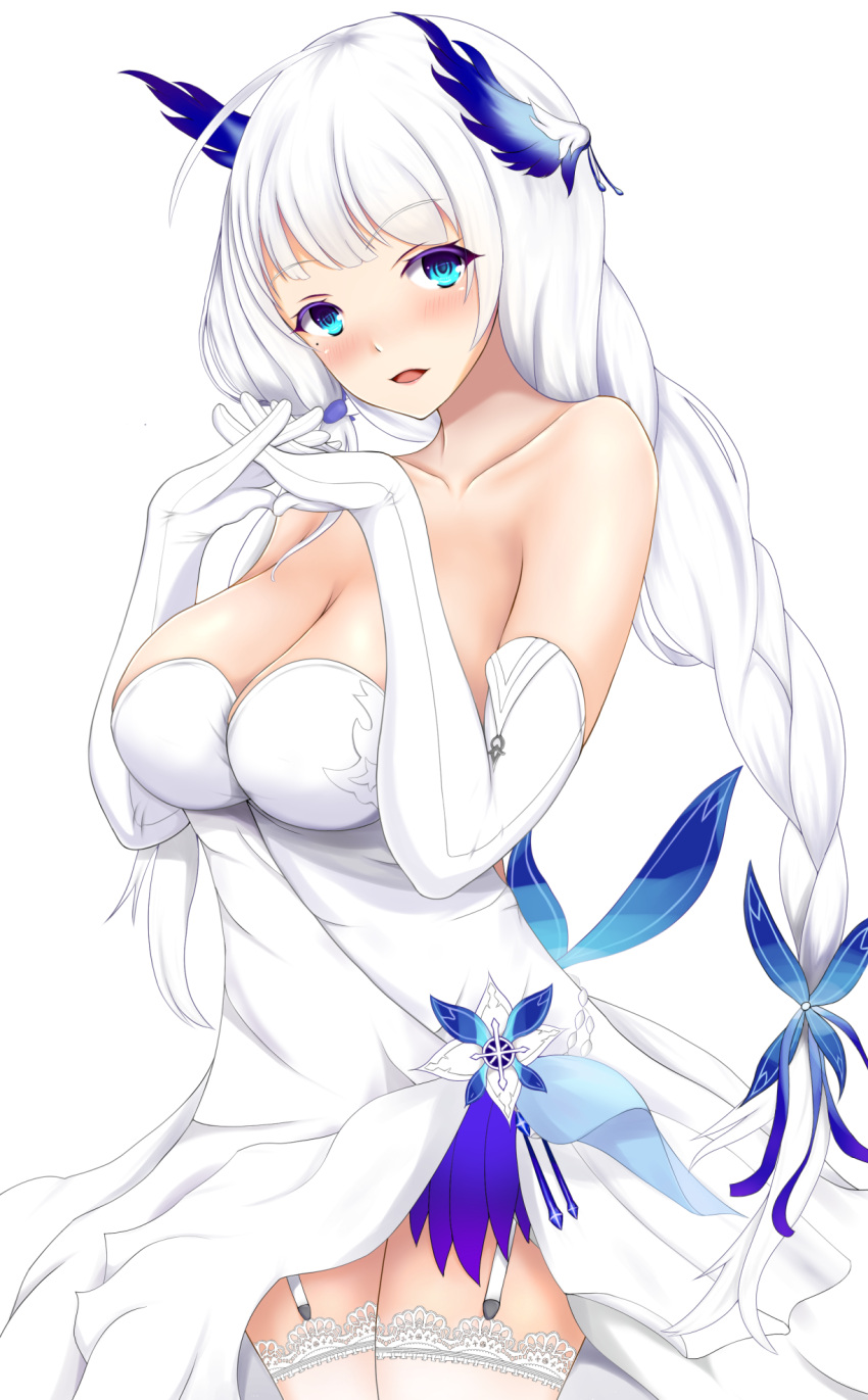 azur_lane, blue_eyes, blush, breasts, collarbone, dress, gloves, hair_ornament