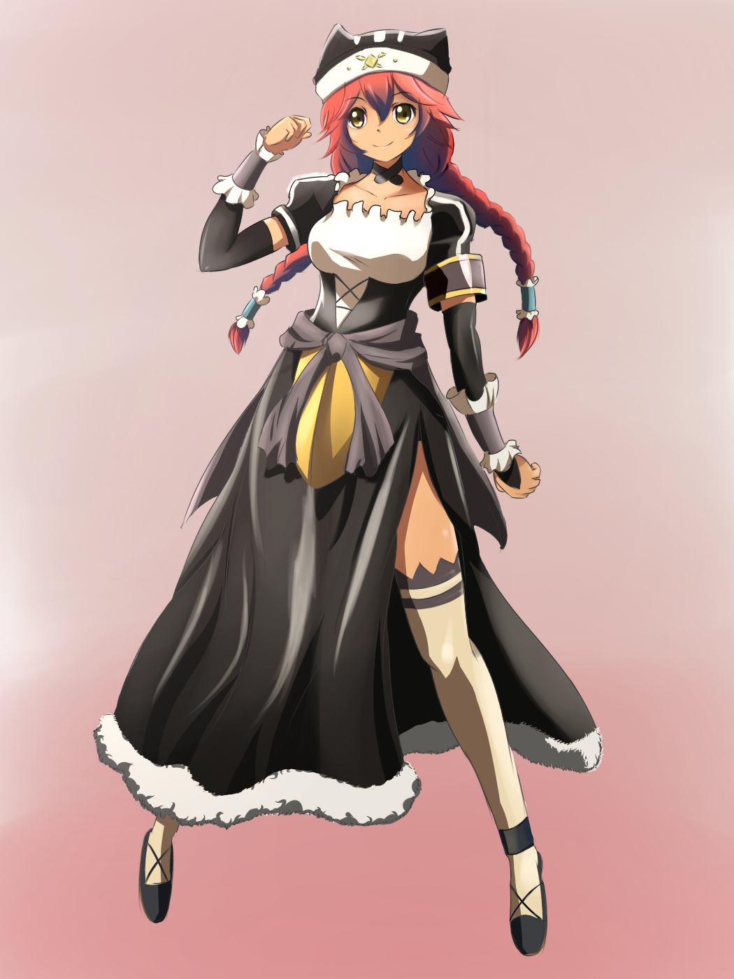1girl, animal_ears, animal_hat, black_dress, black_hat, black_sleeves, braid, brown_eyes