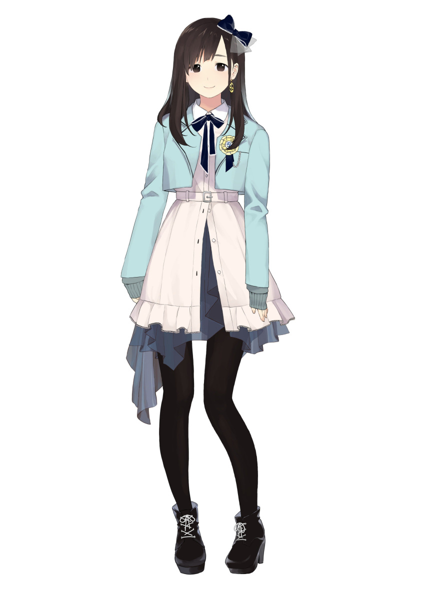 1girl, absurdres, ankle_boots, bangs, belt, black_footwear, black_legwear, blue_bow