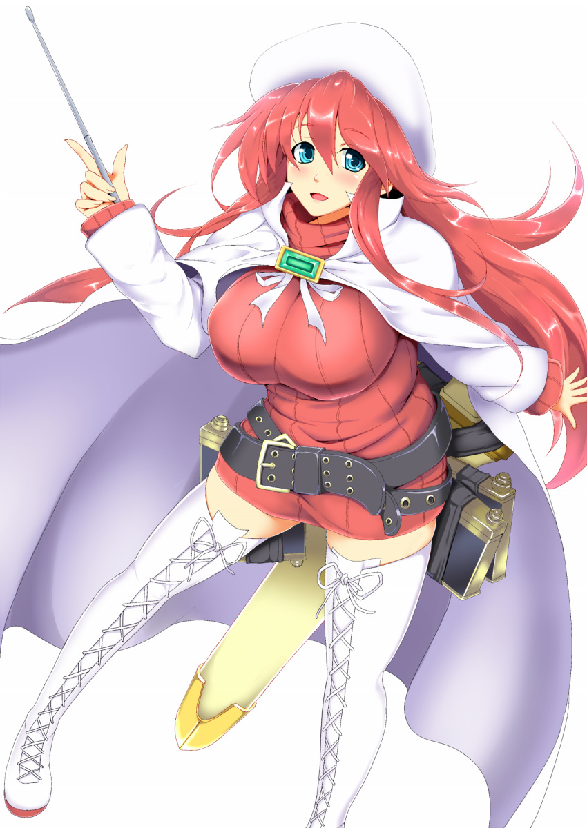 1girl, aty_(summon_night), belt, beret, blue_eyes, book, boots, breasts