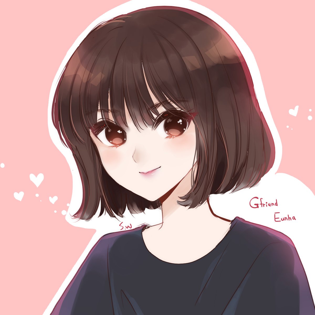1girl, atobesakunolove, bangs, black_shirt, brown_eyes, brown_hair, character_name, closed_mouth
