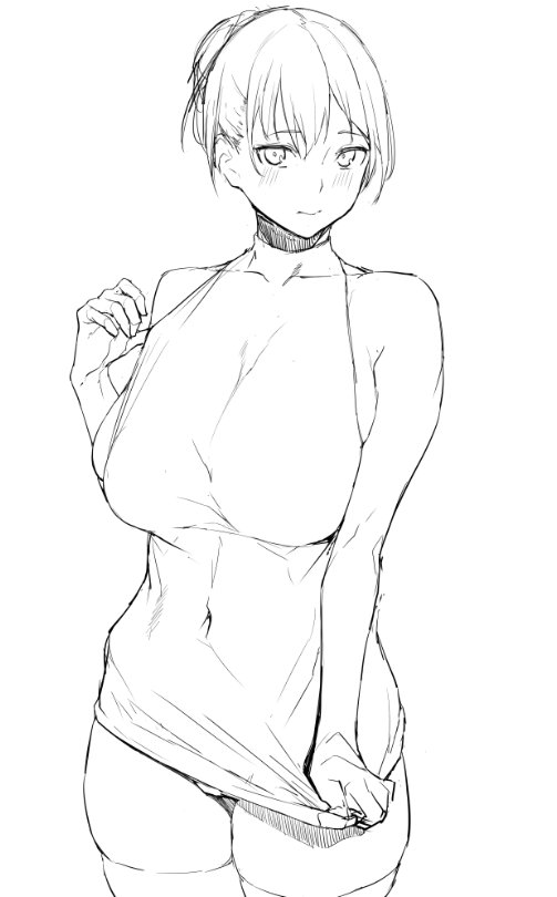 1girl, bangs, bare_shoulders, blush, breasts, closed_mouth, commentary_request, covered_navel