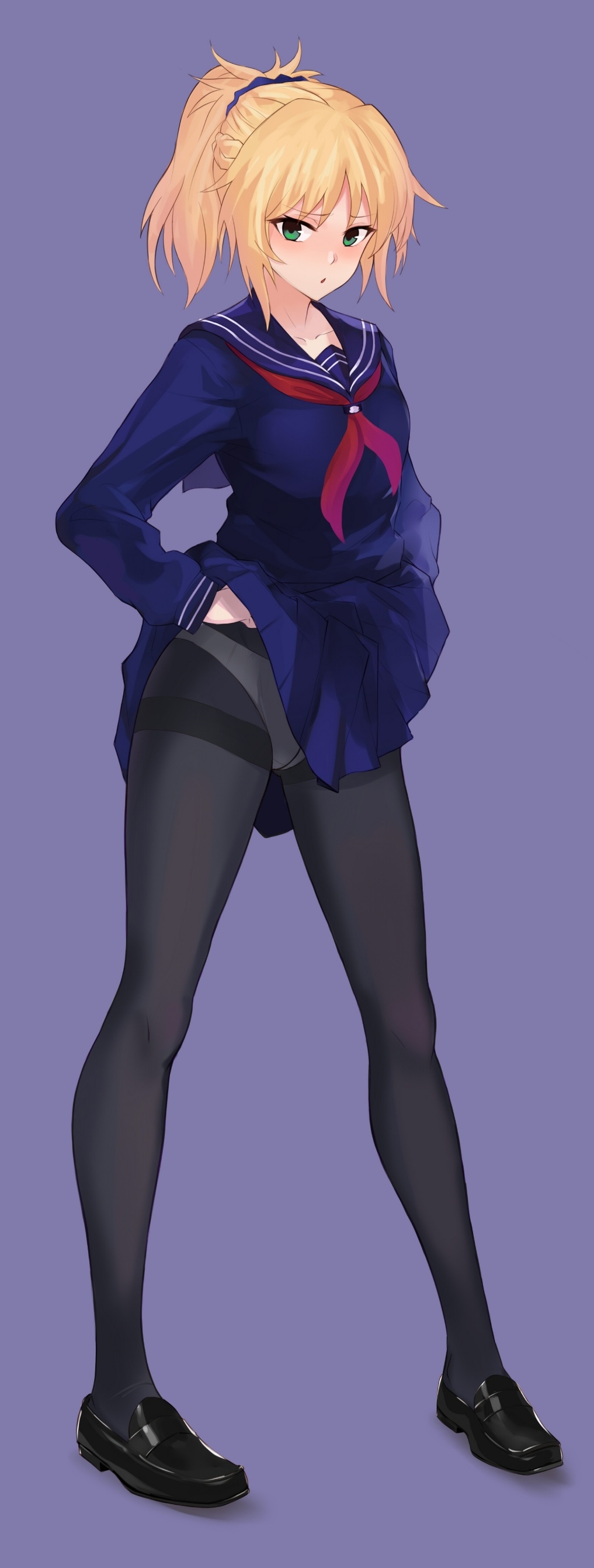 1girl, :o, absurdres, black_footwear, black_legwear, blonde_hair, blue_sailor_collar, blue_serafuku