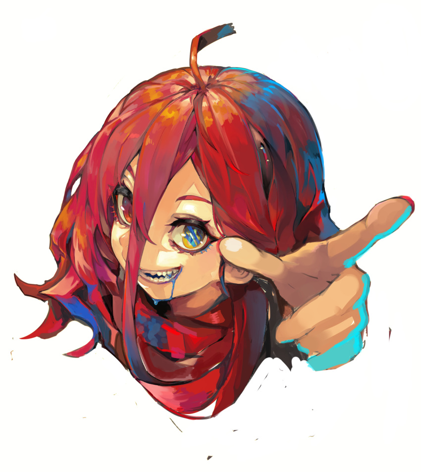 1girl, blue_eyes, hair_between_eyes, hair_ornament, highres, maido_mido, medium_hair, multicolored