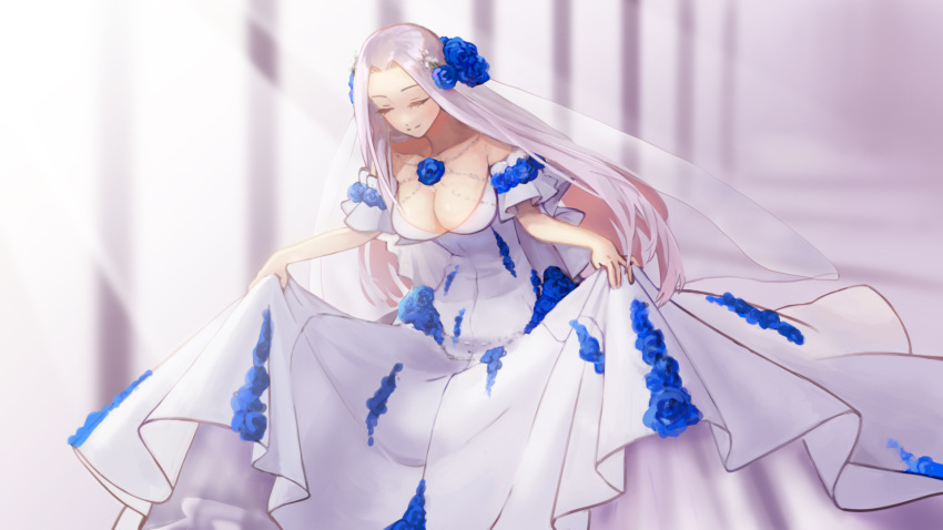 azur_lane, bowing, bride, curtsey, dress, gown, highres, nini_(gina852456), solo, wedding_dress, yorktown_(azur_lane)