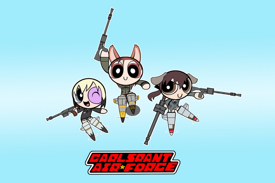 3girls, craig_mccracken_(style), crossover, erica_hartmann, gertrud_barkhorn, minna-dietlinde_wilcke, powerpuff_girls, strike_witches