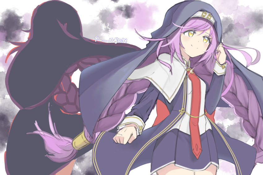 1girl, absurdres, blush, braid, capelet, clarissa_(epic7), epic7, habit