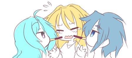 aqua_hair, blonde_hair, blue_eyes, blue_hair, closed_eyes, commentary_request, crying, embarrassed