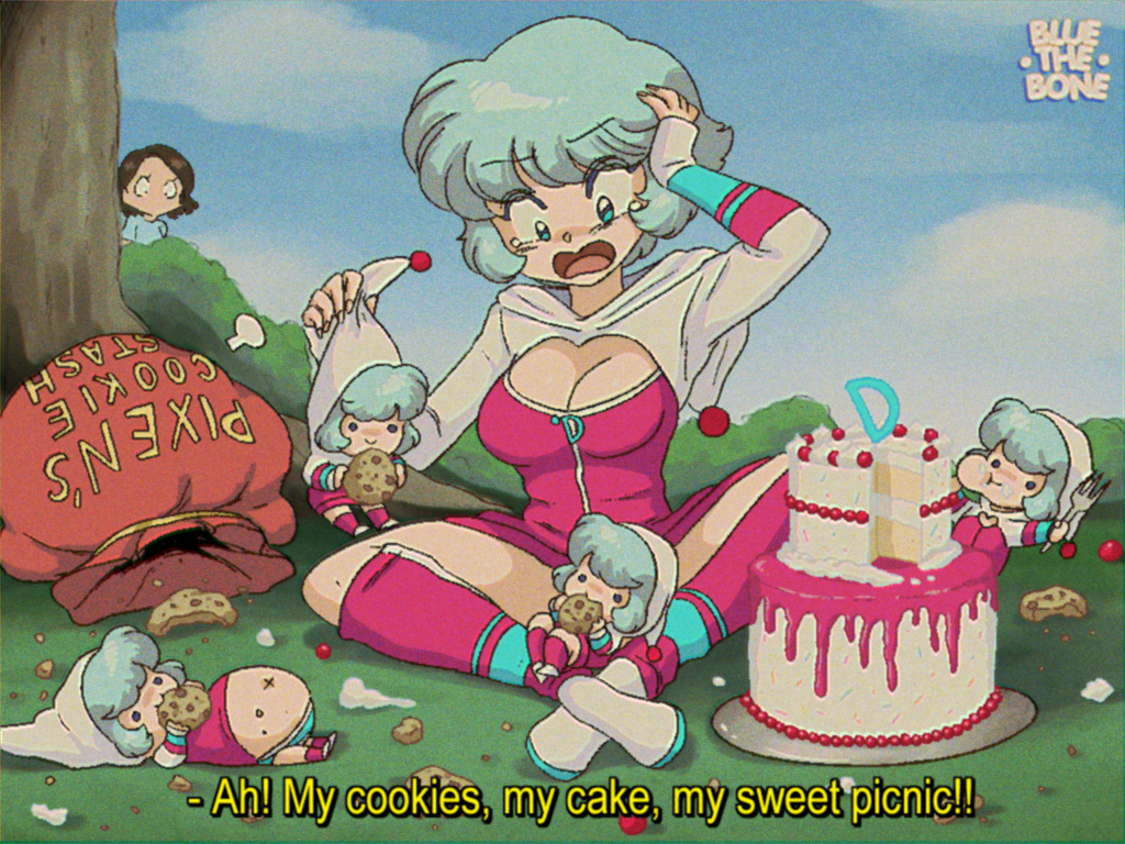 2girls, 90s, anime_coloring, aqua_hair, artist_self-insert, blue_eyes, bluethebone, bluethebone_(character)
