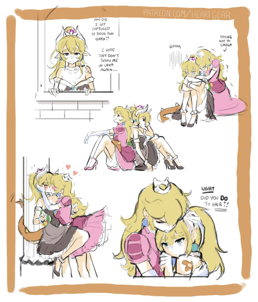 bandaid, blue_earrings, bowsette, bracelet, bruise, collar, crown, english