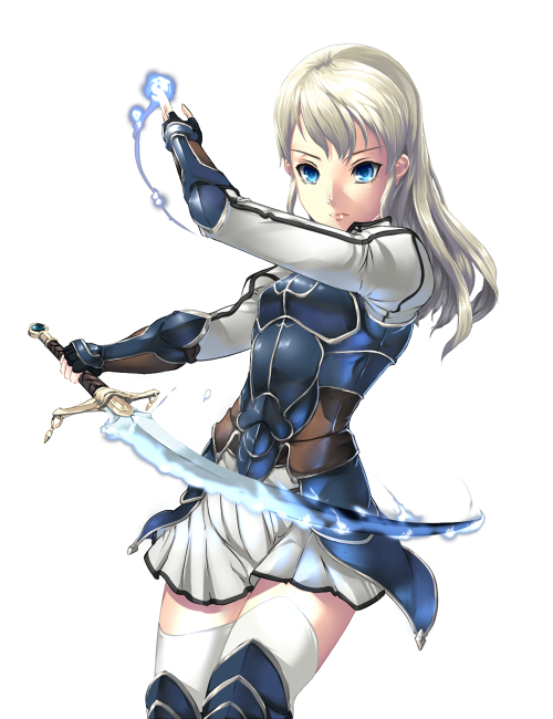 1girl, black_gloves, blue_eyes, breastplate, fingerless_gloves, floating_hair, gloves, holding