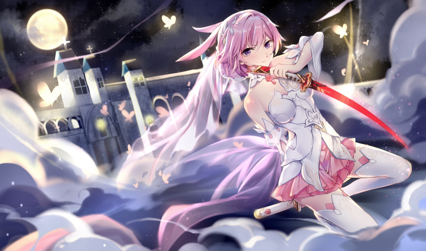 1girl, animal_ears, bare_shoulders, blush, breasts, bridal_veil, bride, bug