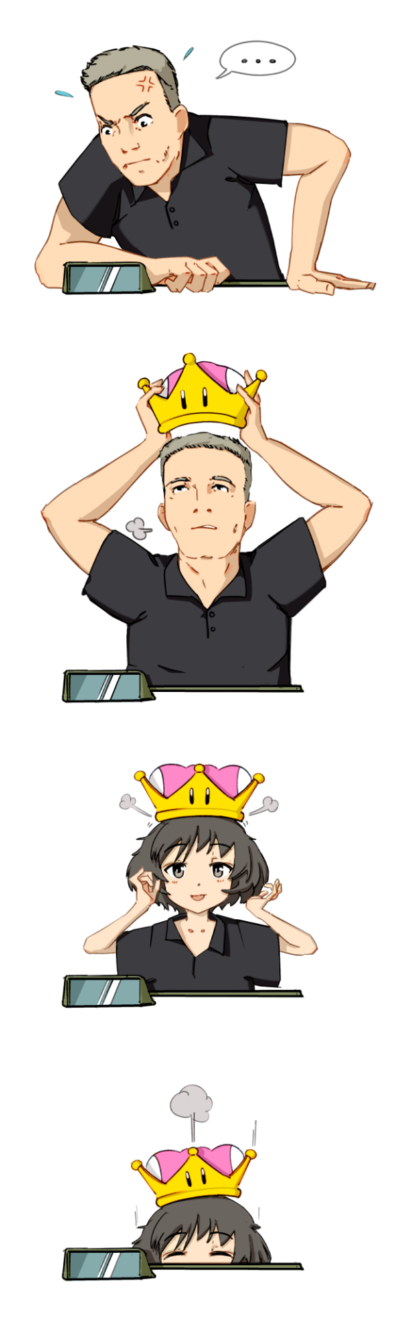 ..., 1boy, 1girl, =3, akiyama_yukari, anger_vein, angry, bangs