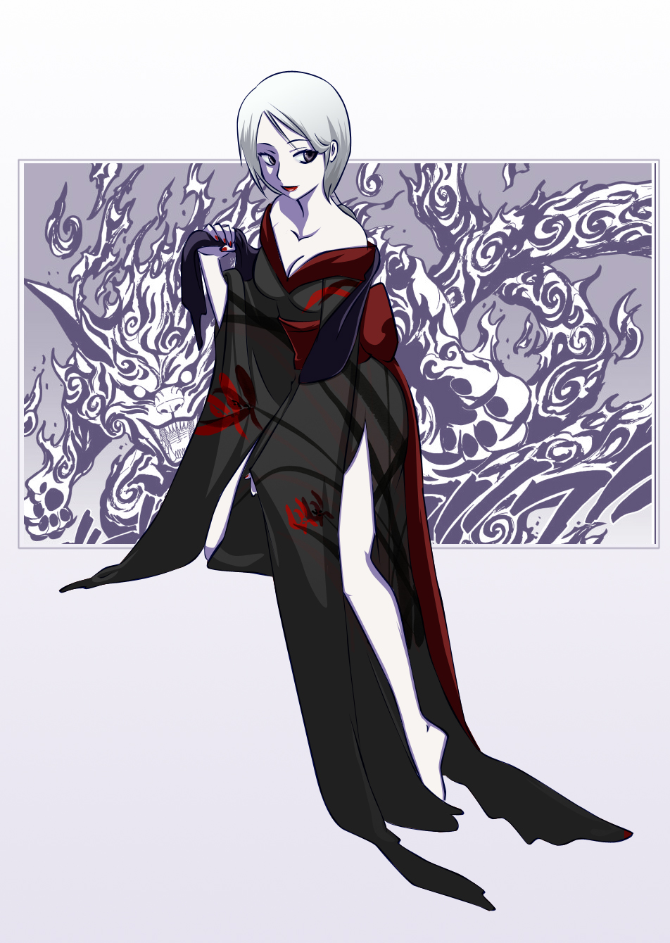 demon, highres, jinchuruki, kimono, naruto, nii_yugito, pale_skin, solo