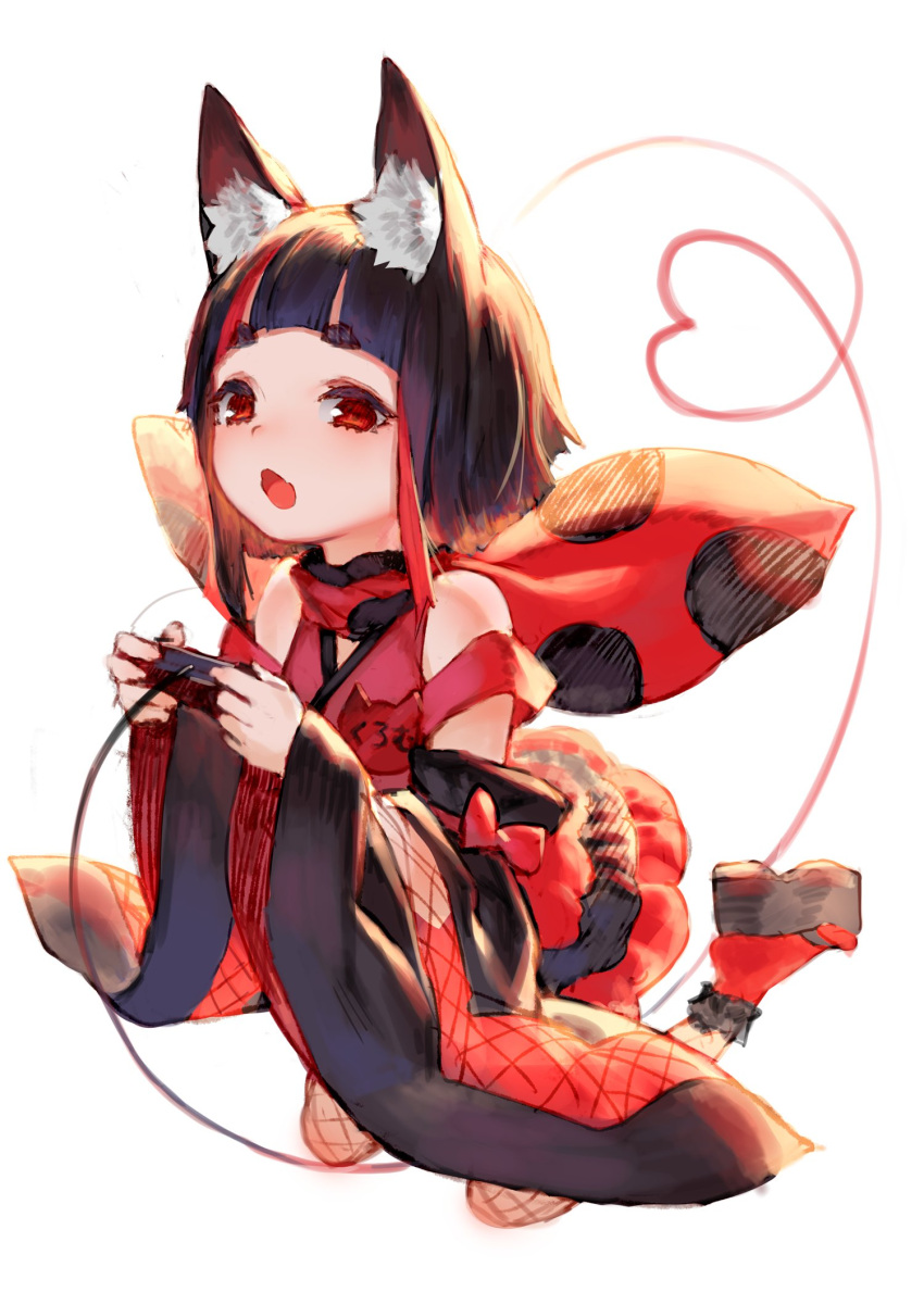 1girl, animal_ear_fluff, animal_ears, bangs, bare_shoulders, black_footwear, black_hair, blunt_bangs