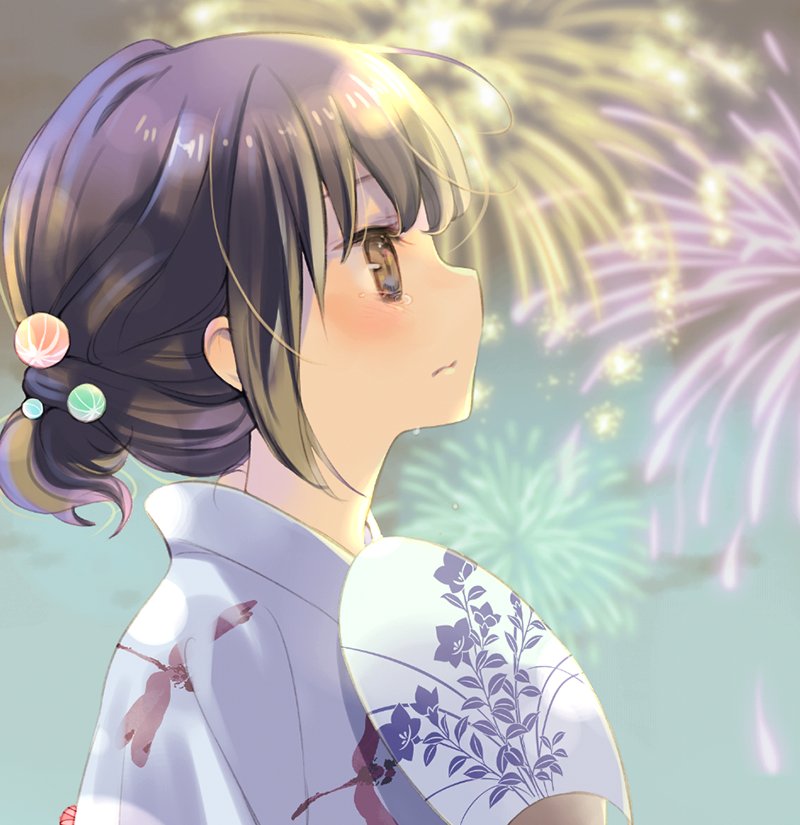 1girl, ahoge, bangs, blurry, blurry_background, blush, brown_hair, closed_mouth