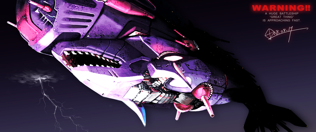 darius, darius_gaiden, great_thing, lightning, mecha, robot, s4l_(pixiv), ship