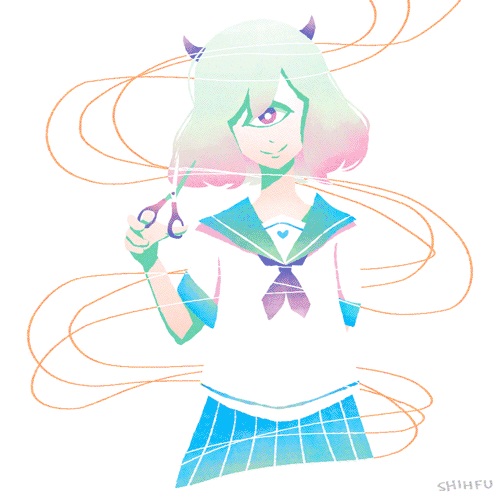 1girl, arm_behind_back, arm_up, artist_name, bangs, commentary, cyclops, english_commentary