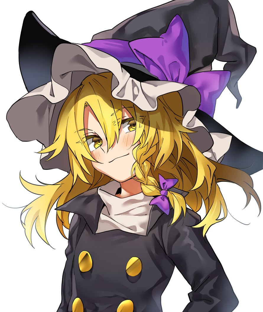 1girl, bangs, black_hat, black_jacket, blonde_hair, blush, bow, braid
