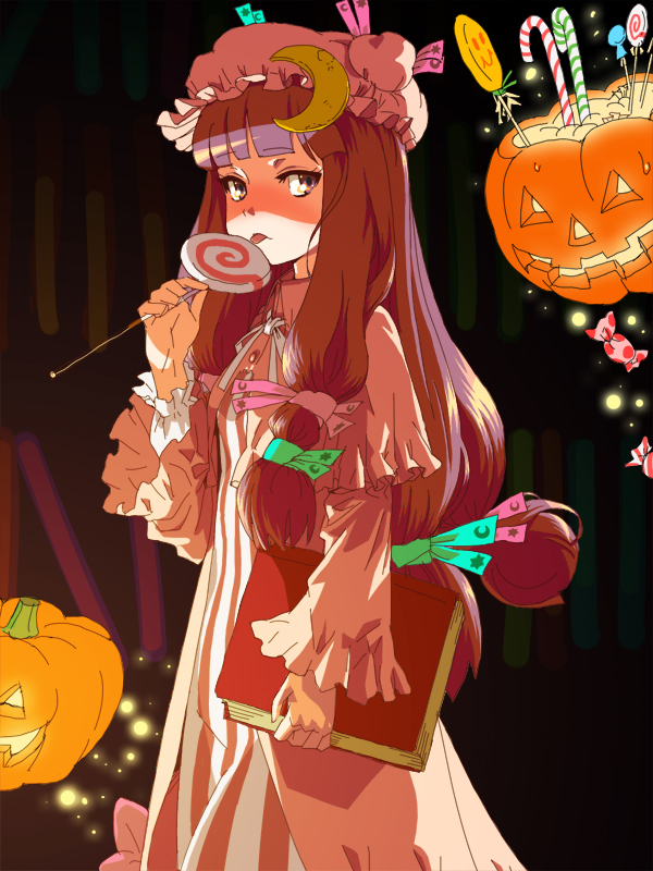 baro, book, candy, candy_cane, carrying, hair_ornament, hair_ribbon, hair_ribbons