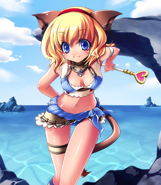 bikini, blonde_hair, blue_eyes, cat_ears, cat_tail, final_fantasy, final_fantasy_xi, mithra