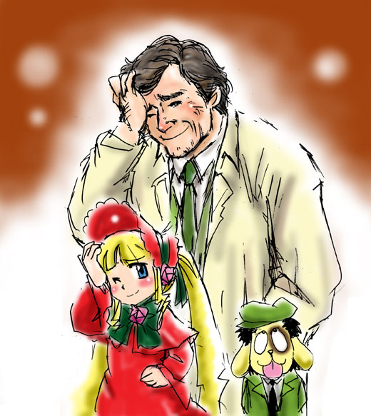 blue_eyes, coat, columbo_(detective), crossover, kunkun, necktie, rozen_maiden, shinku