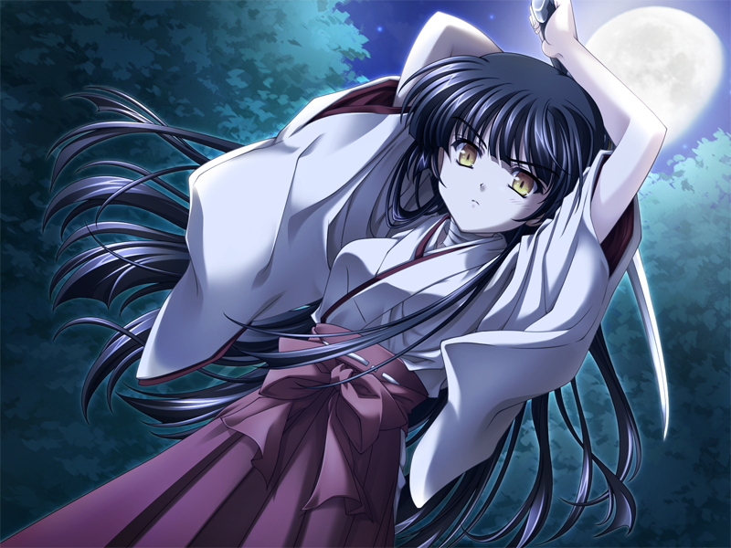 akiduki_kureha, ankoromochi, bandage, bandages, black_hair, game_cg, japanese_clothes, long_hair