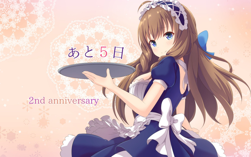 ahoge, alternative_girls, apron, arimura_shion, bangs, blue_bow, blue_eyes, blush